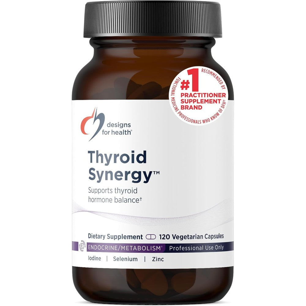 Designs For Health Thyroid Synergy 120 Capsules front view premium thyroid vitamins.