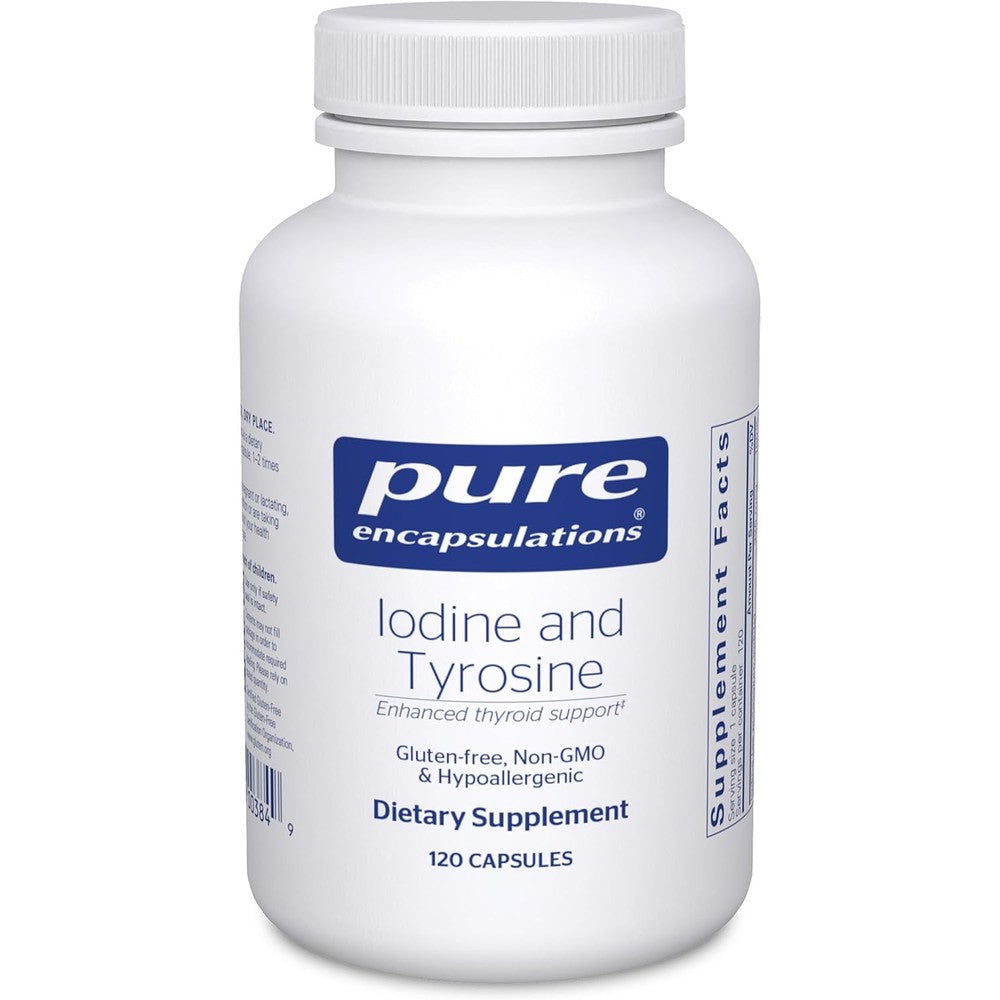 Pure Encapsulations Iodine and Tyrosine 120 capsules front bottle view for thyroid support