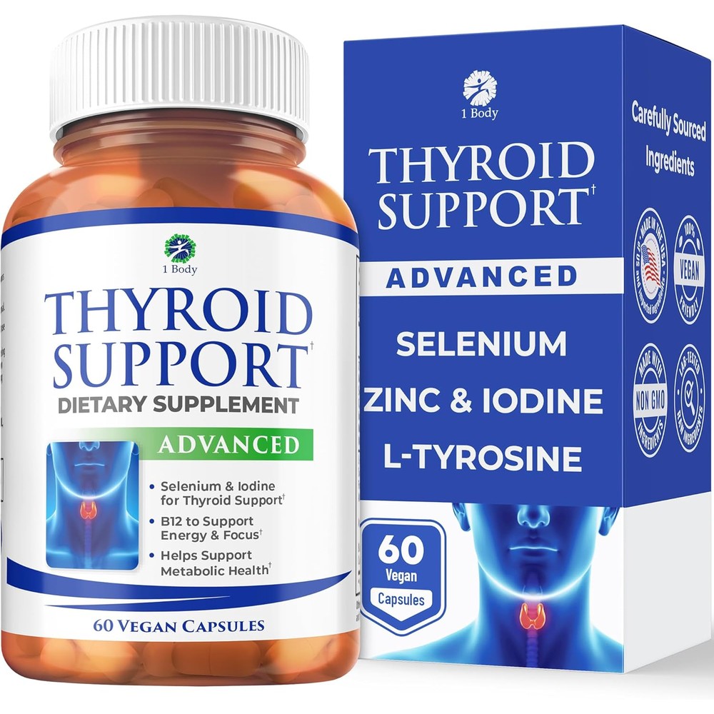 1 Body Thyroid Support supplement 60 vegetarian capsules front view