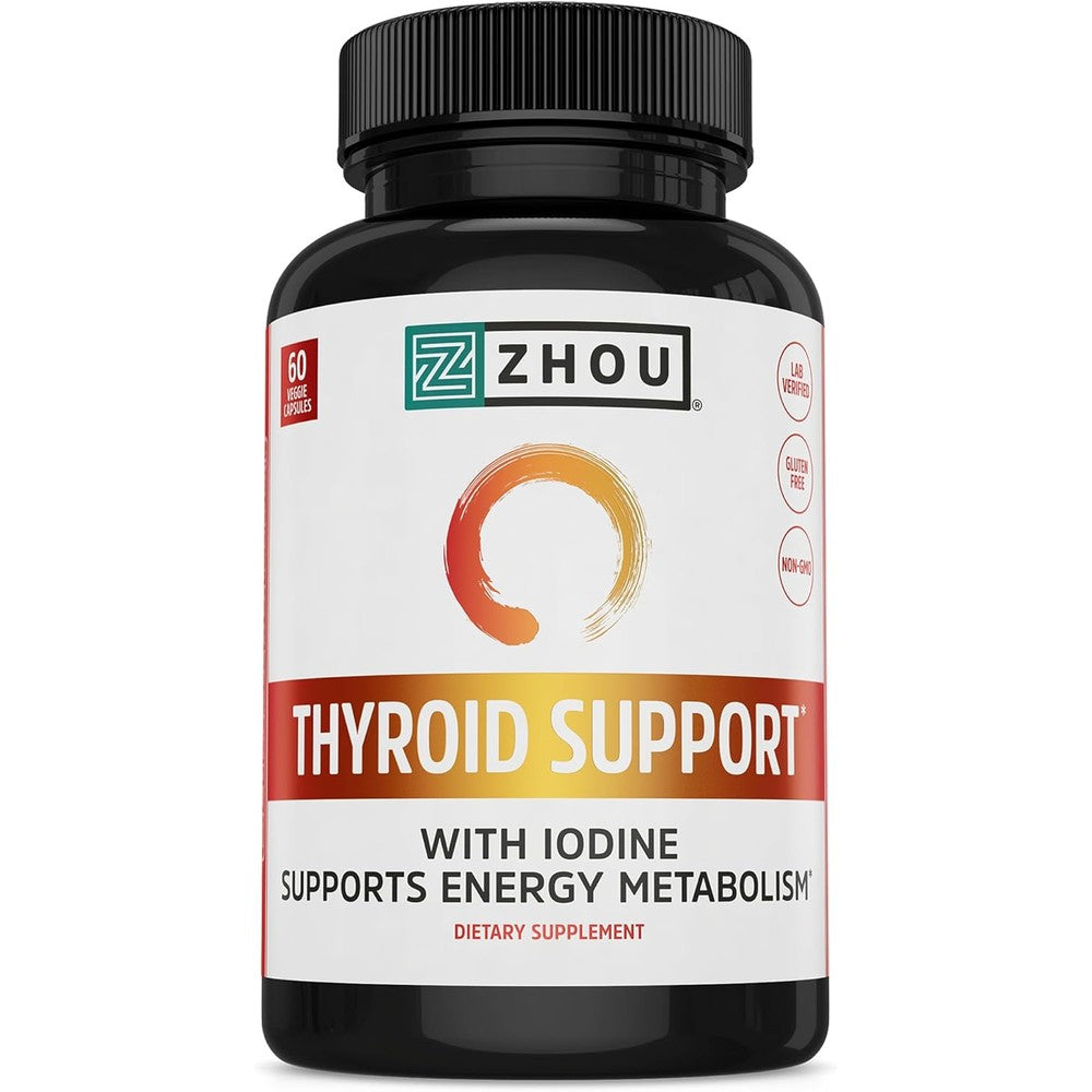 ZHOU Thyroid Support 60 veggie capsules front bottle view for metabolism health
