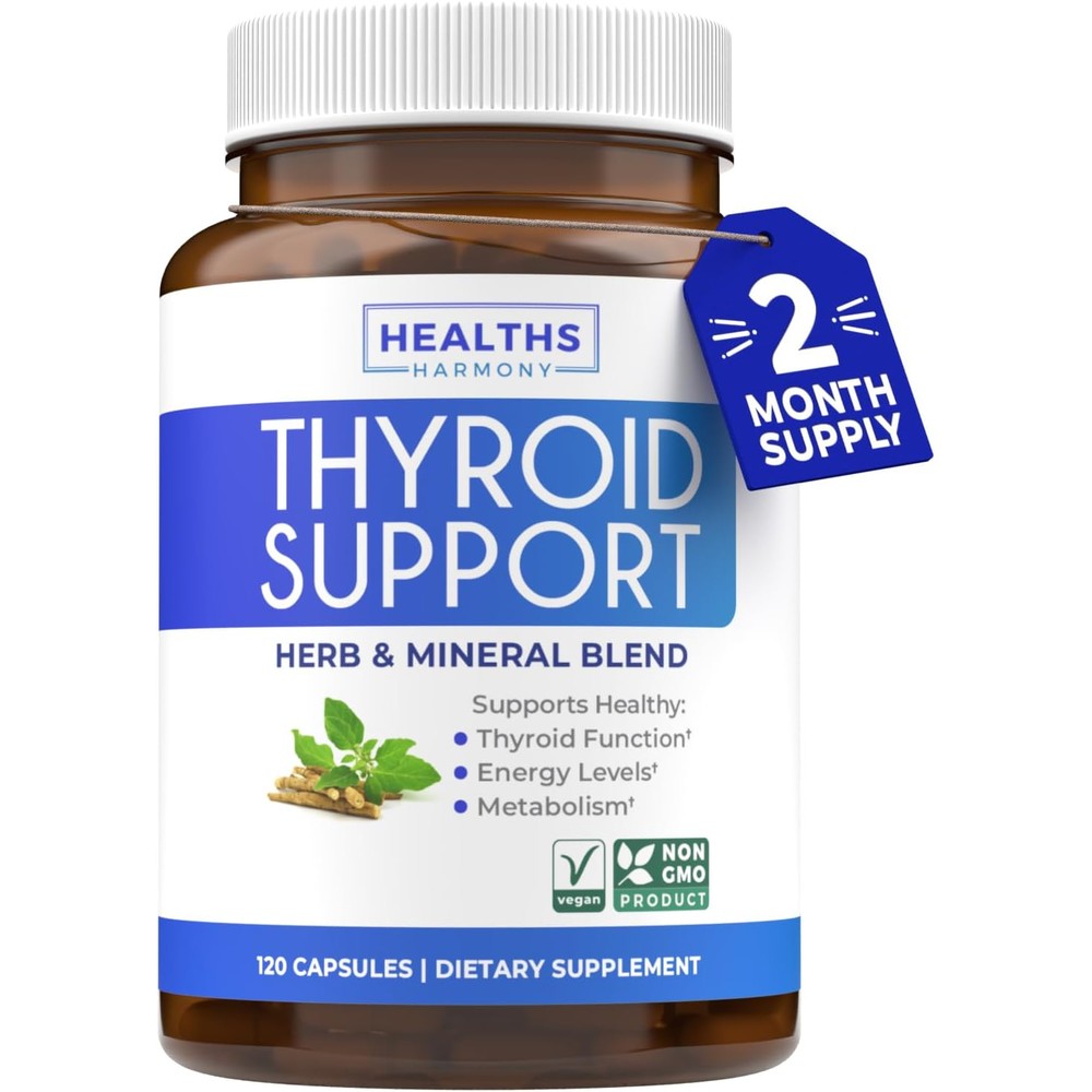 Healths Harmony Thyroid Support 120 capsules bottle front view for metabolism boost