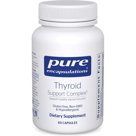 Pure Encapsulations Thyroid Support Complex 60 capsules front view bottle showing premium USA imported packaging.