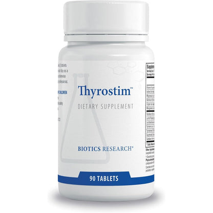 Biotics Research Thyrostim 90 tablets front bottle view for thyroid support.
