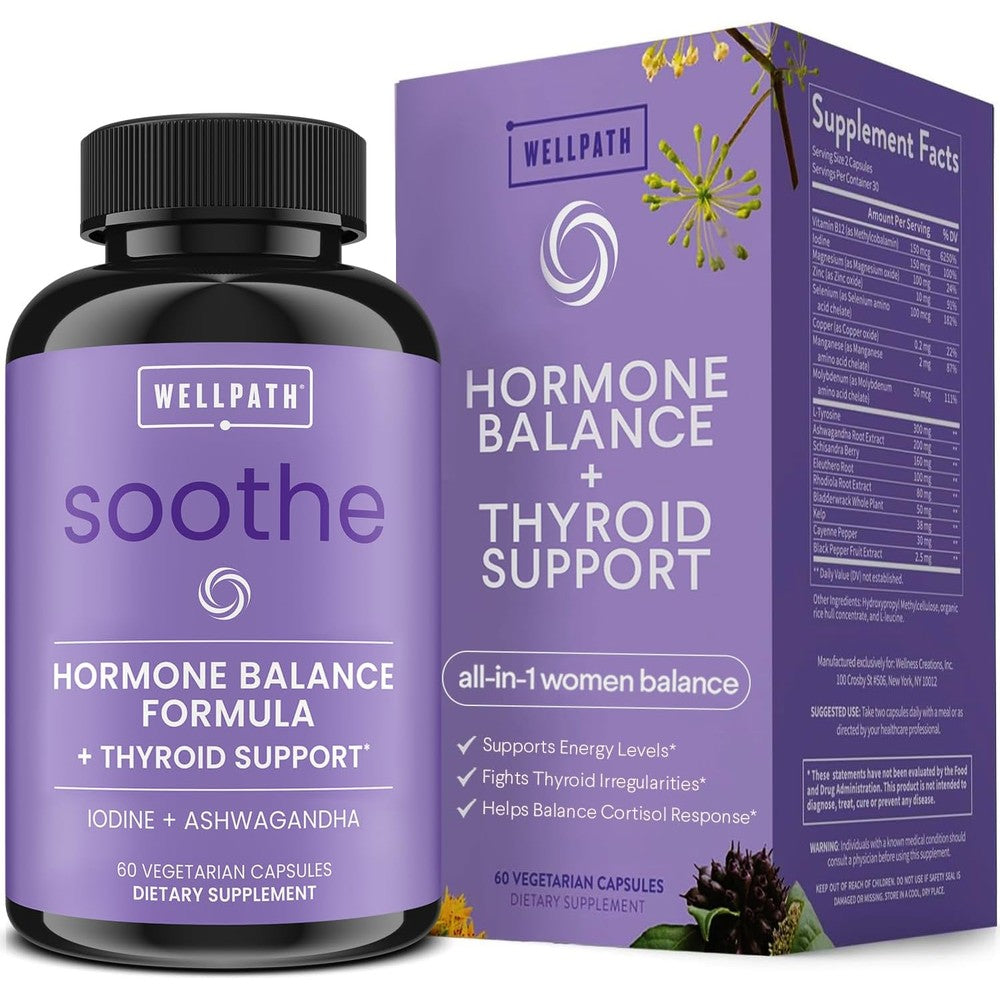 WellPath Soothe Hormone Balance front view bottle showing thyroid and cortisol support supplement.