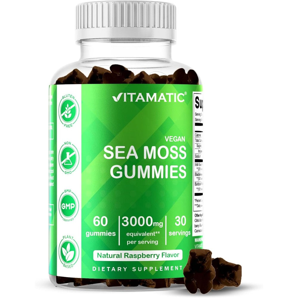 Vitamatic Irish Sea Moss 3000mg Gummies front view bottle for thyroid and immune support