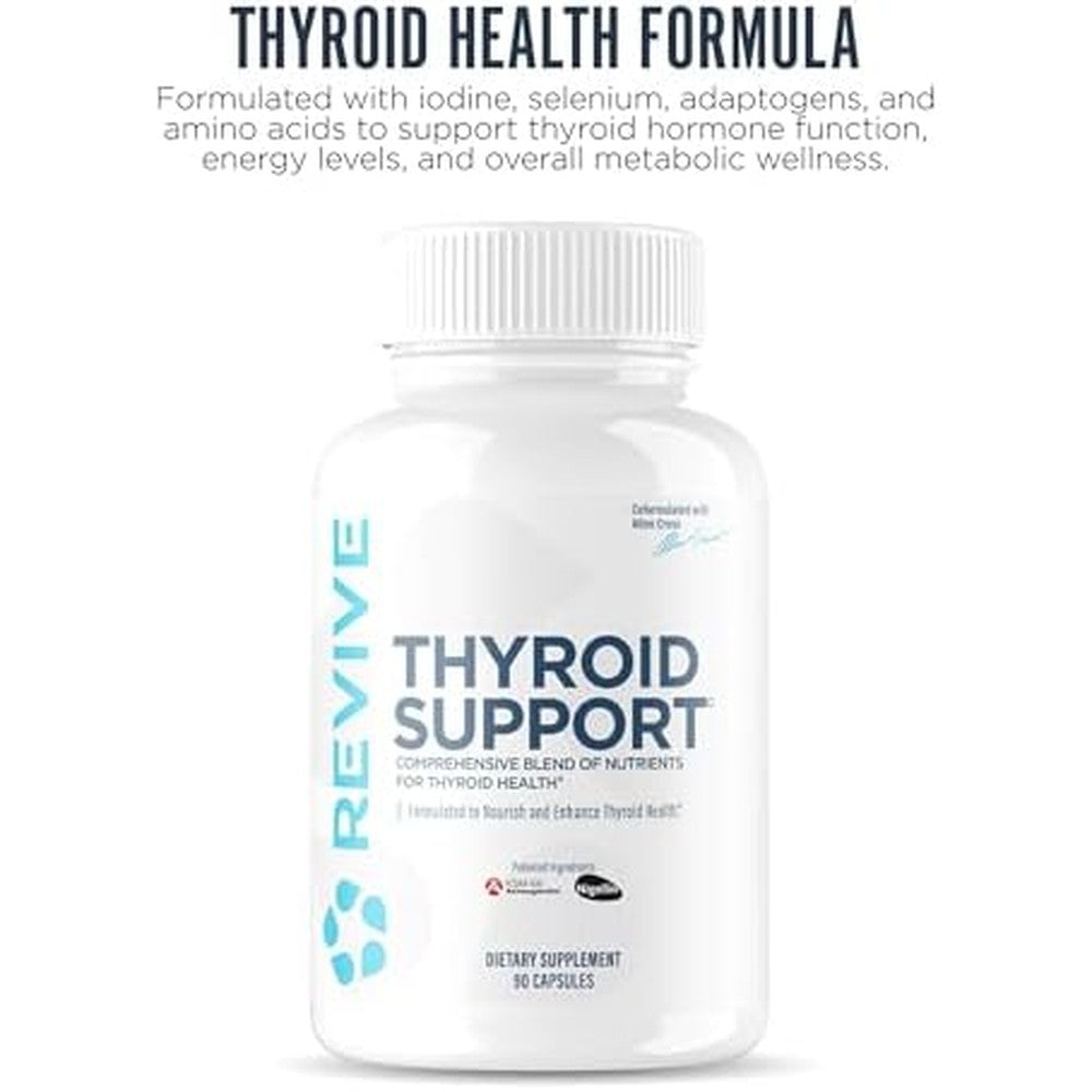 Revive MD Thyroid Support Supplement 90 Capsules front view bottle showing the brand and product name for metabolism boost.