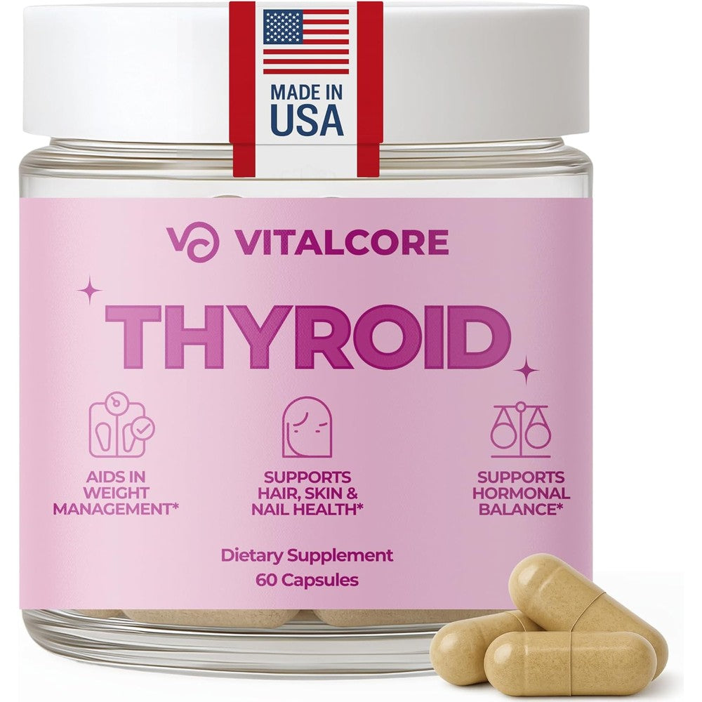 Vital Core Desiccated Thyroid 200mg 60 Capsules front bottle view for natural metabolism support.