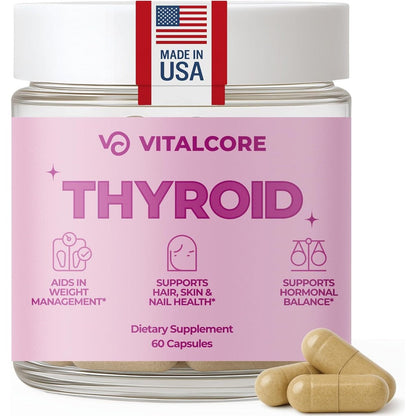 Vital Core Desiccated Thyroid 200mg 60 Capsules front bottle view for natural metabolism support.