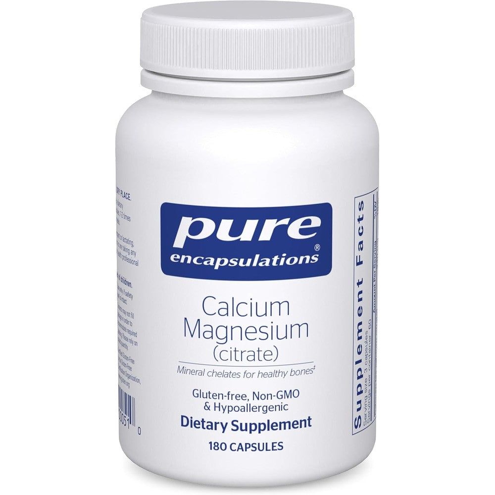 Pure Encapsulations Calcium Magnesium Citrate 180 capsules front view bottle for bone health support