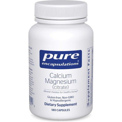 Pure Encapsulations Calcium Magnesium Citrate 180 capsules front view bottle for bone health support