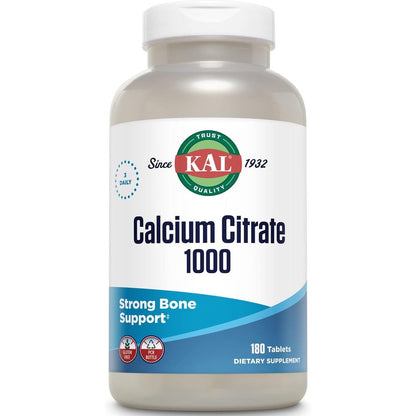 KAL Calcium Citrate 1000mg bone health supplement 180 tablets front view