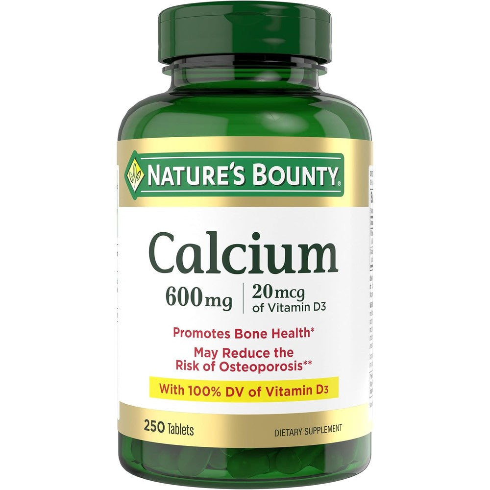 Nature's Bounty Calcium Carbonate and Vitamin D3 250 Tablets front view premium bone health supplement import India