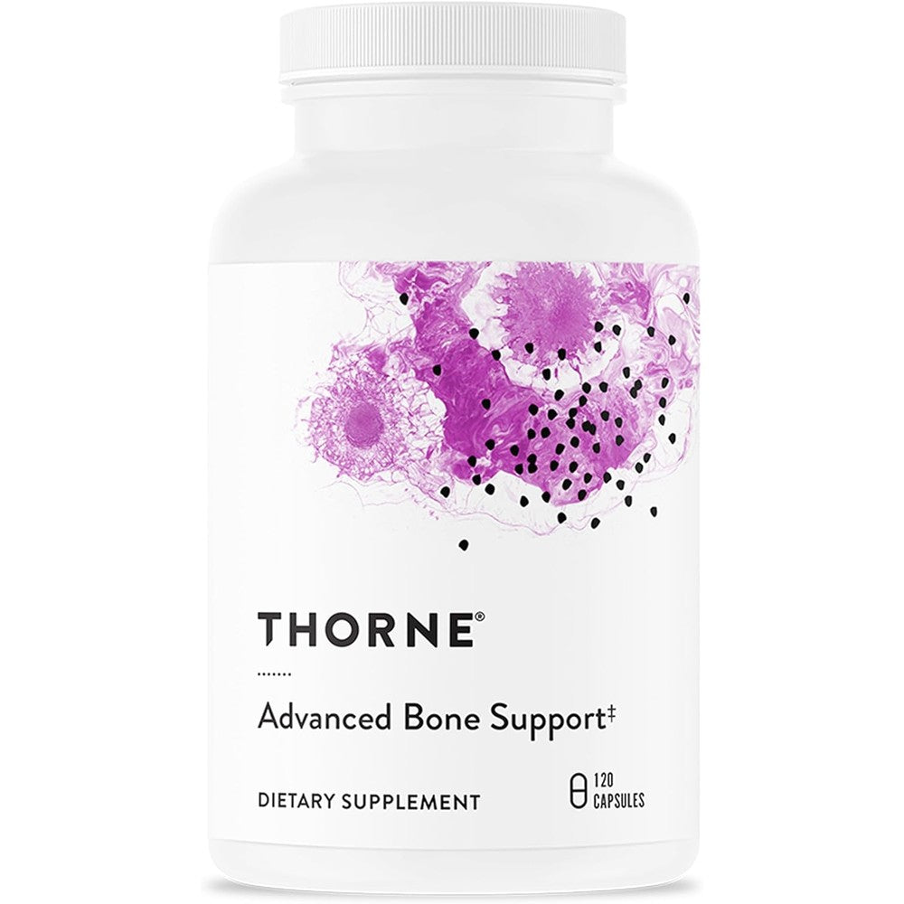 Thorne Advanced Bone Support 120 capsules front bottle view showing premium USA bone health supplement packaging