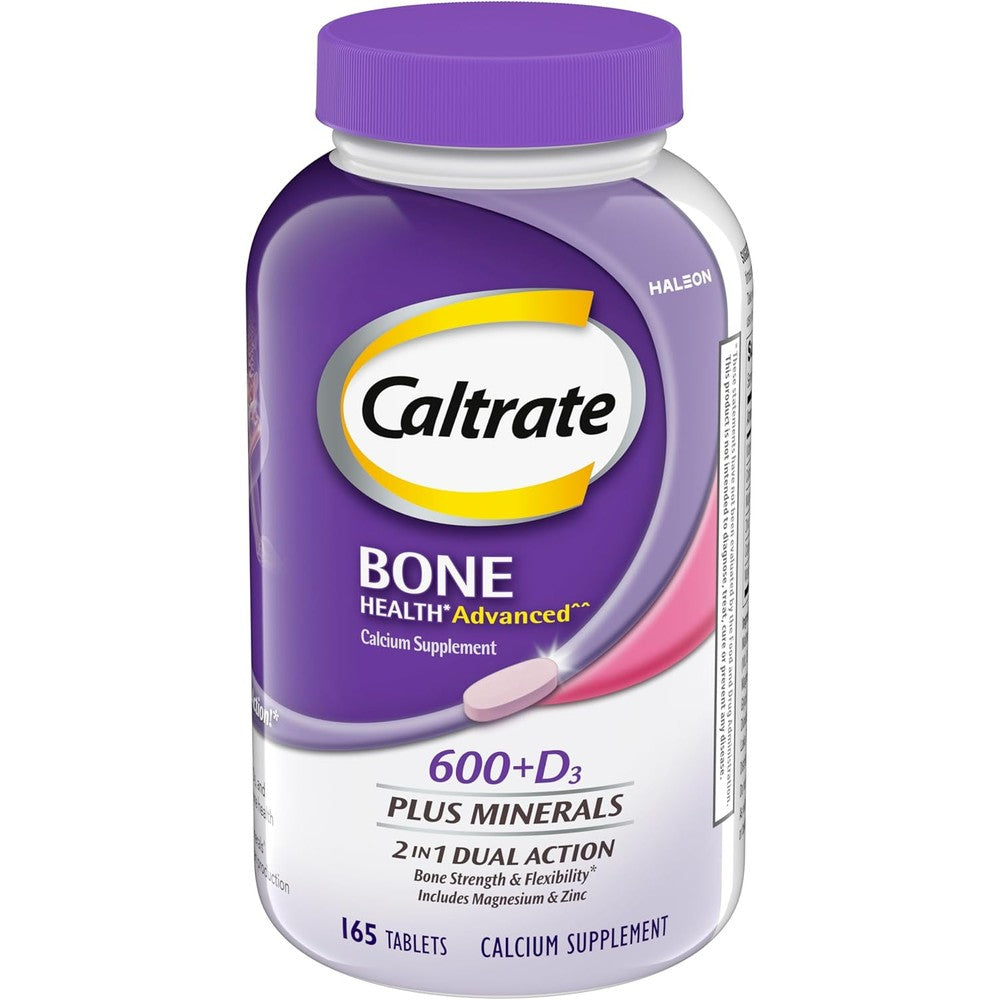Caltrate 600 Plus D3 Minerals advanced bone health calcium supplement front bottle label view