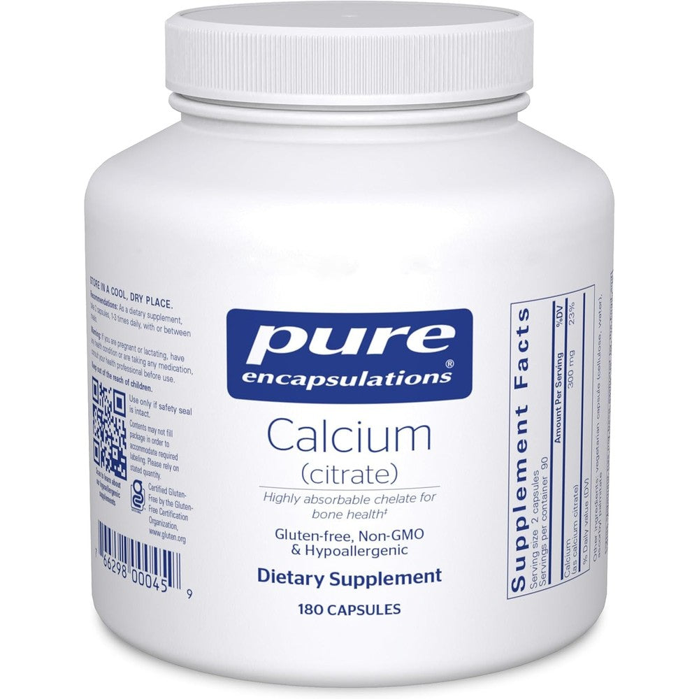 Pure Encapsulations Calcium Citrate 180 Capsules front bottle view for bone health support