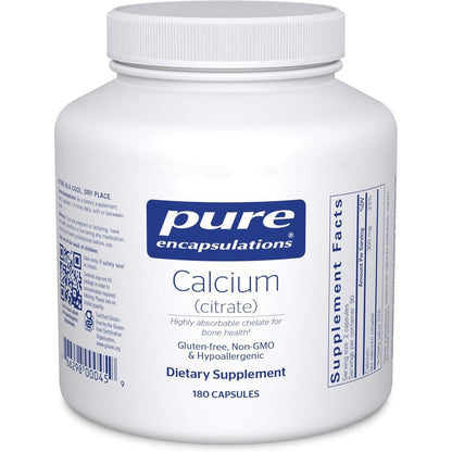Pure Encapsulations Calcium Citrate 180 Capsules front bottle view for bone health support