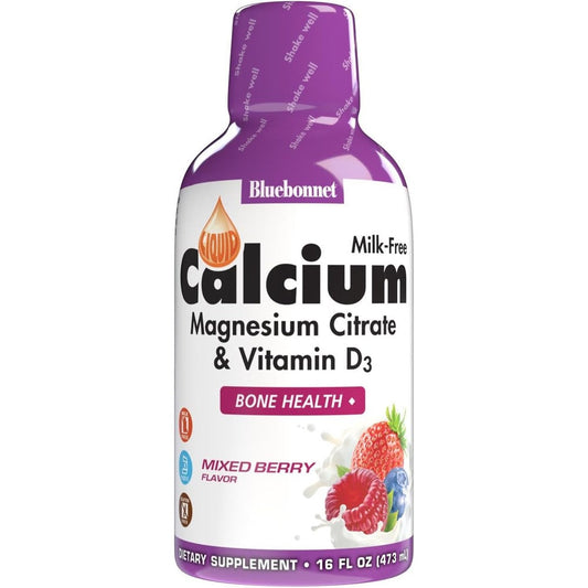 Bluebonnet Nutrition Liquid Calcium Magnesium Citrate Mixed Berry 16 Fluid Ounce front bottle view