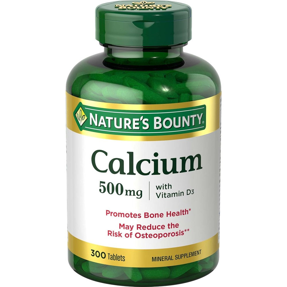 Nature's Bounty Calcium Plus Vitamin D3 300 tablets front bottle view showing bone health supplement labels