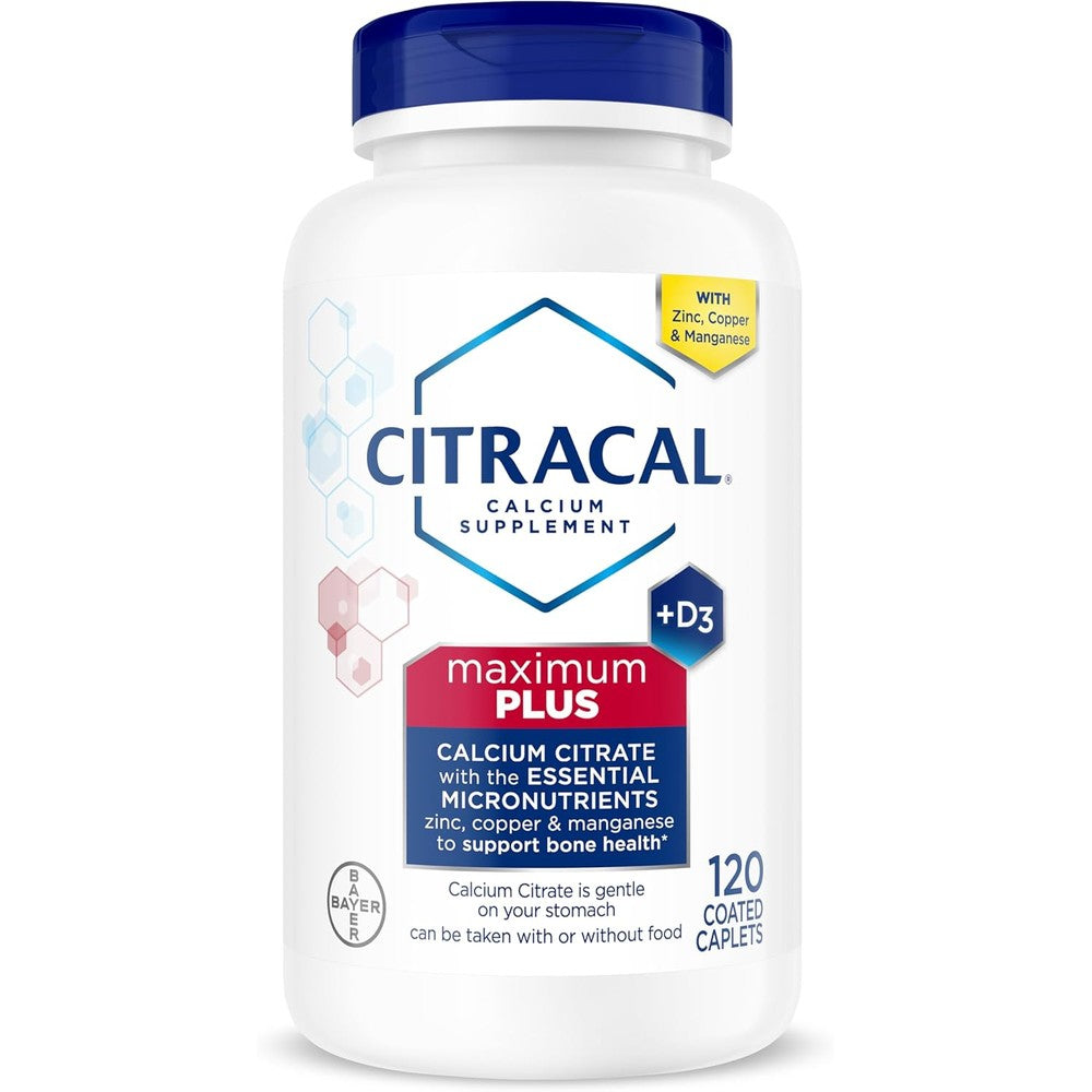 Citracal Maximum Plus 120 calcium supplements tablets front view bottle packaging