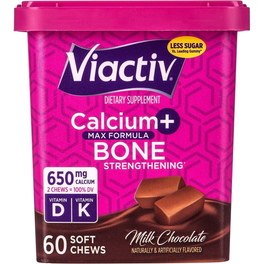 Viactiv Calcium Plus Vitamin D3 Milk Chocolate soft chews front packaging