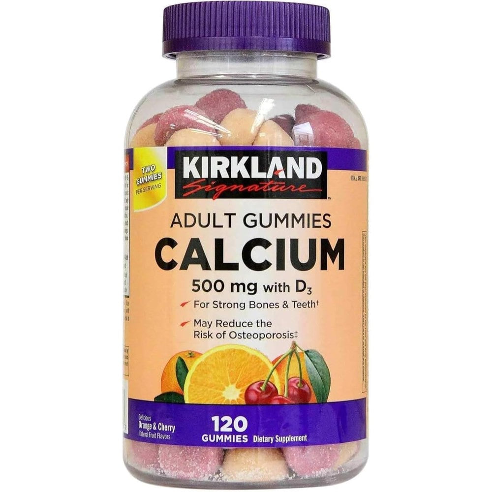 Kirkland Signature Chewable Calcium Vitamin D3 Adult Gummies front bottle view