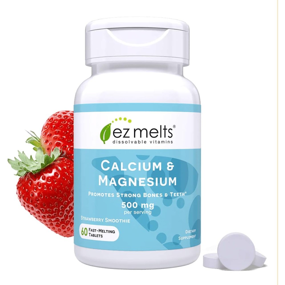 EZ Melts Calcium and Magnesium dissolvable tablets front bottle view