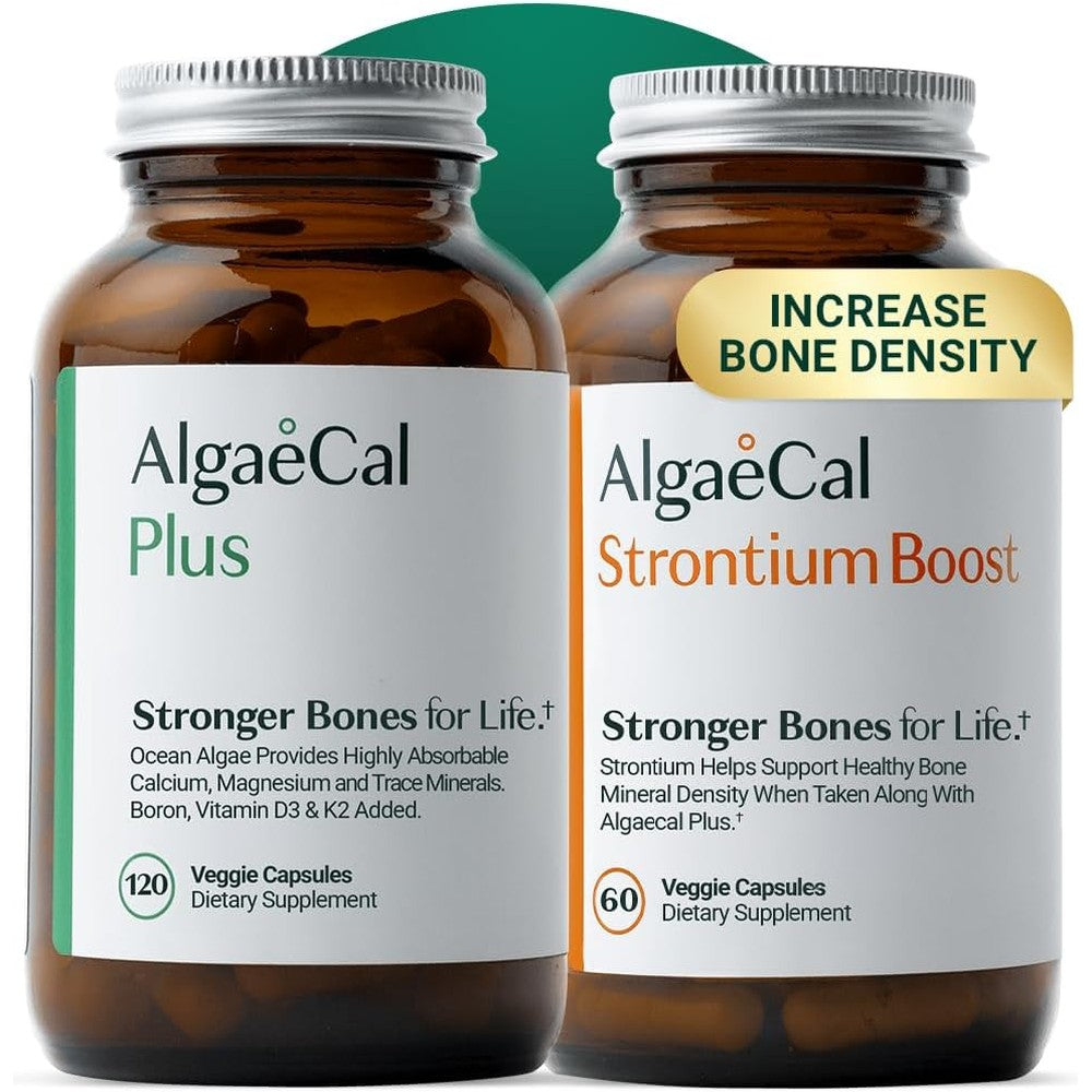 AlgaeCal Bone Builder Pack front view featuring AlgaeCal Plus and Strontium Boost