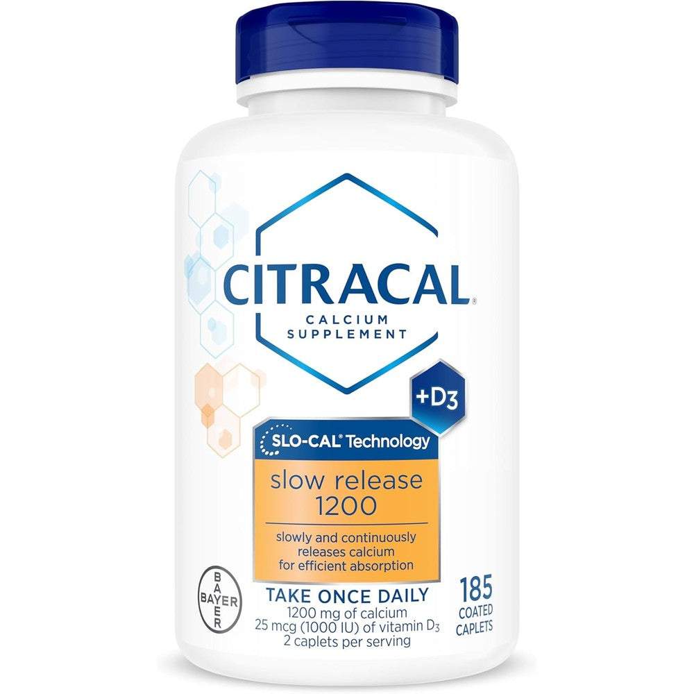 Citracal Slow Release 1200 Calcium with Vitamin D3 front view bottle for bone health supplement