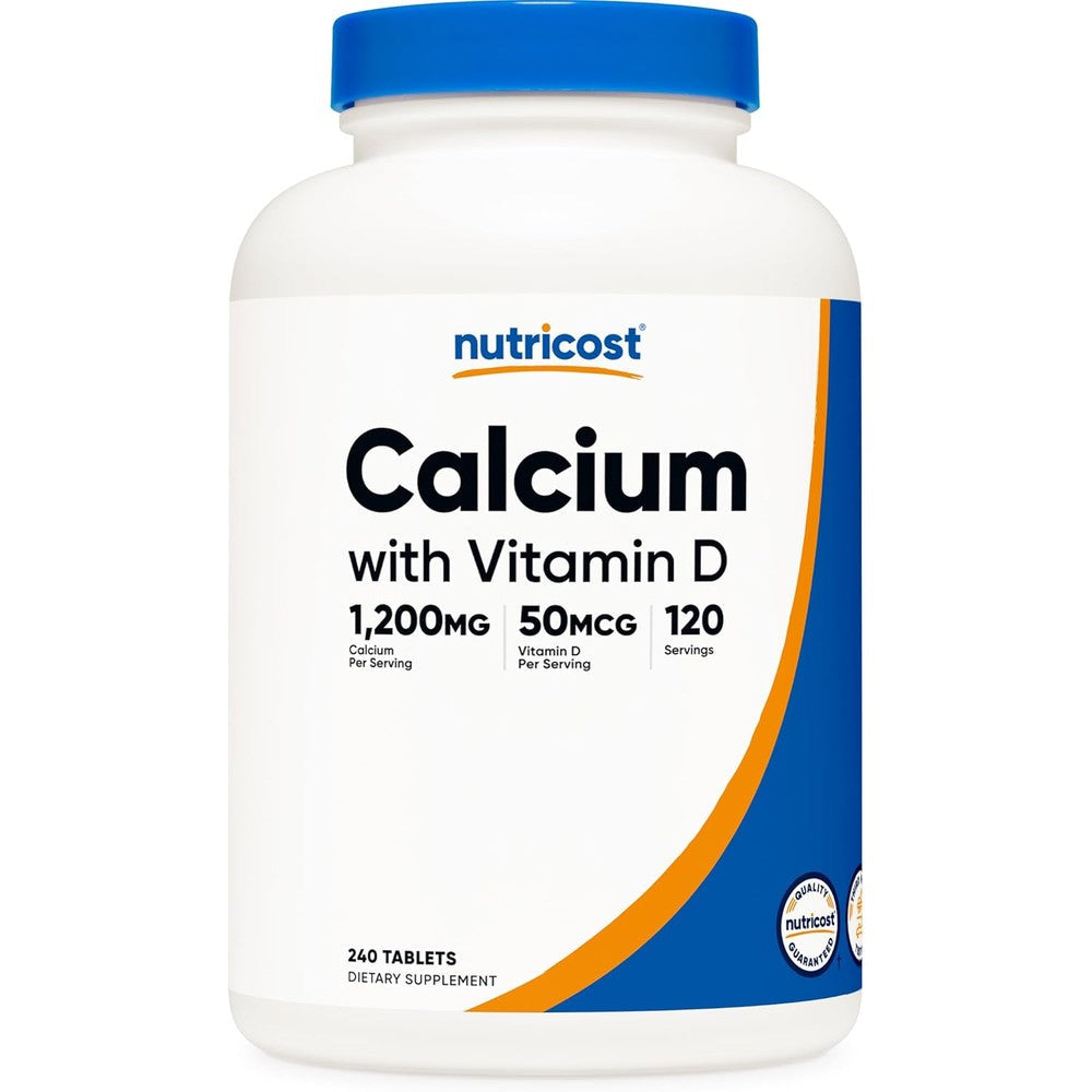Nutricost Calcium with Vitamin D3 1200mg 240 tablets front view bottle