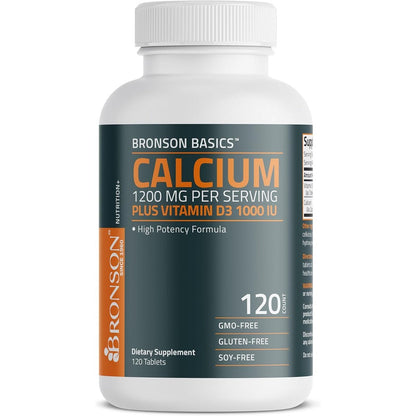 Bronson Calcium 1200mg with Vitamin D3 1000 IU front bottle view