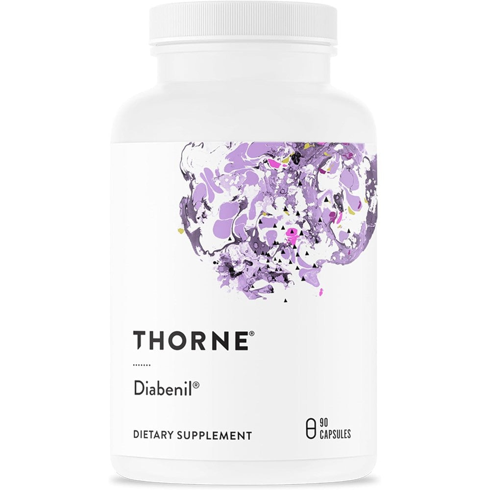 Thorne Diabenil 90 capsules front view showing original premium packaging for blood sugar support.