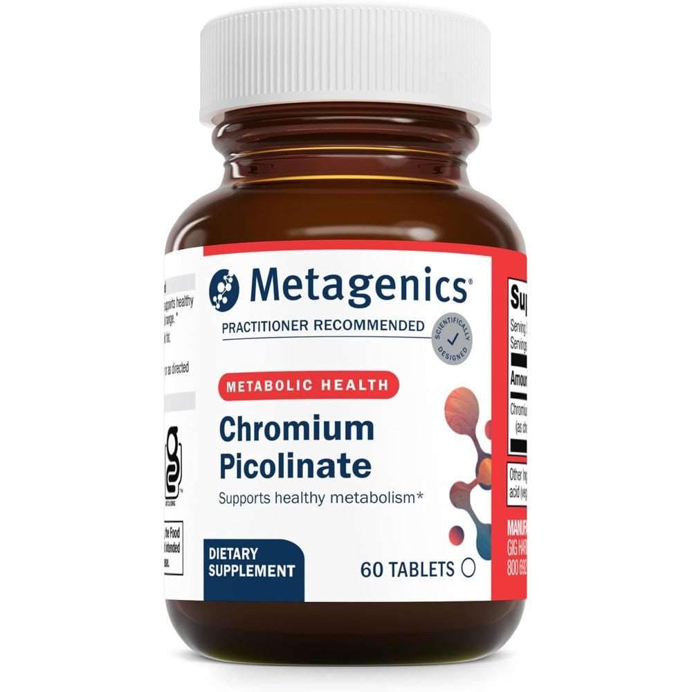 Metagenics Chromium Picolinate 60 tablets front bottle view for metabolism support.