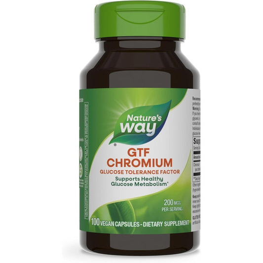 Nature's Way GTF Chromium 100 vegan capsules front bottle view for blood sugar support