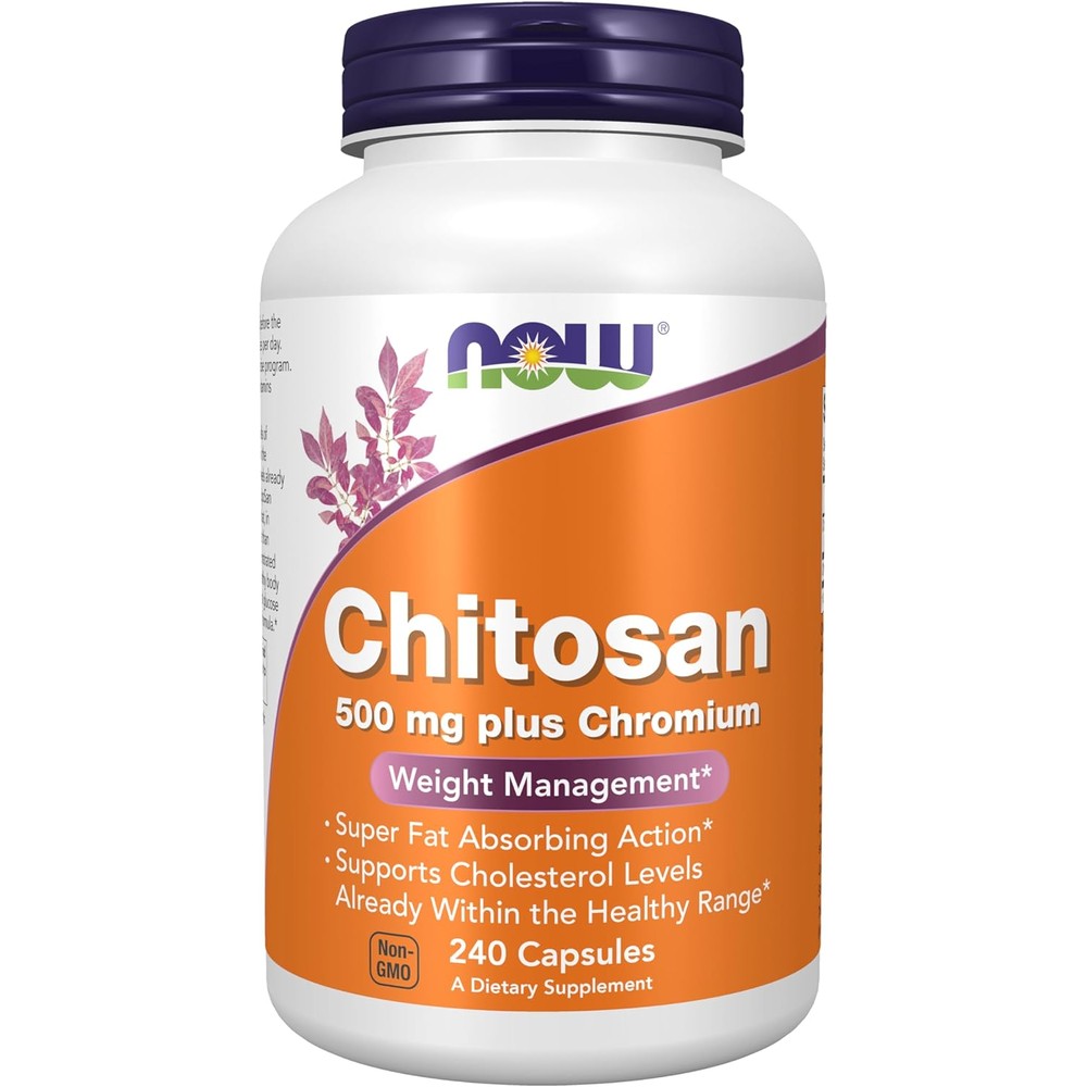 NOW Foods Chitosan 500 Milligrams Plus Chromium 240 Capsules front bottle view weight management supplement