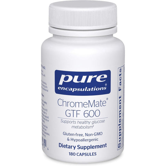 Pure Encapsulations ChromeMate GTF 600 180 capsules front view bottle showing chromium metabolism support supplement