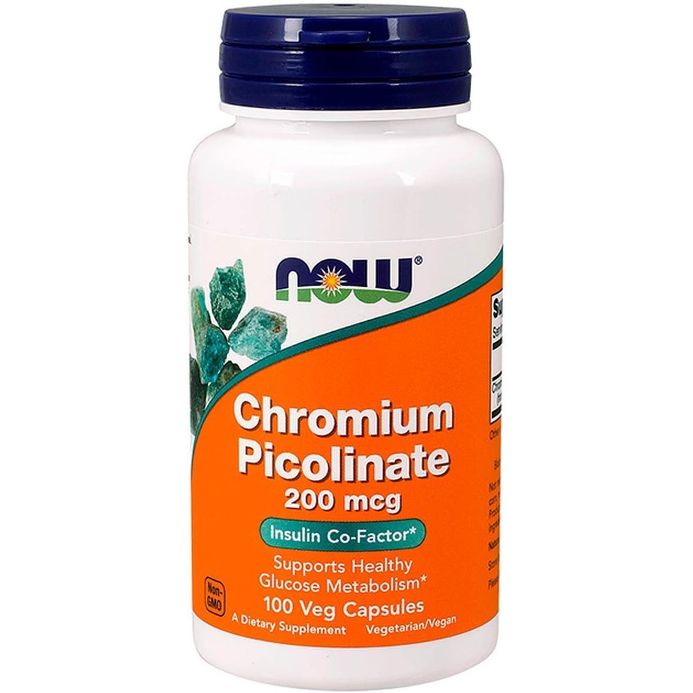 Now Foods Chromium Picolinate 200mcg two pack bottle front view for glucose metabolism support.
