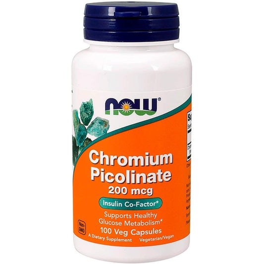 Now Foods Chromium Picolinate 200mcg two pack bottle front view for glucose metabolism support.