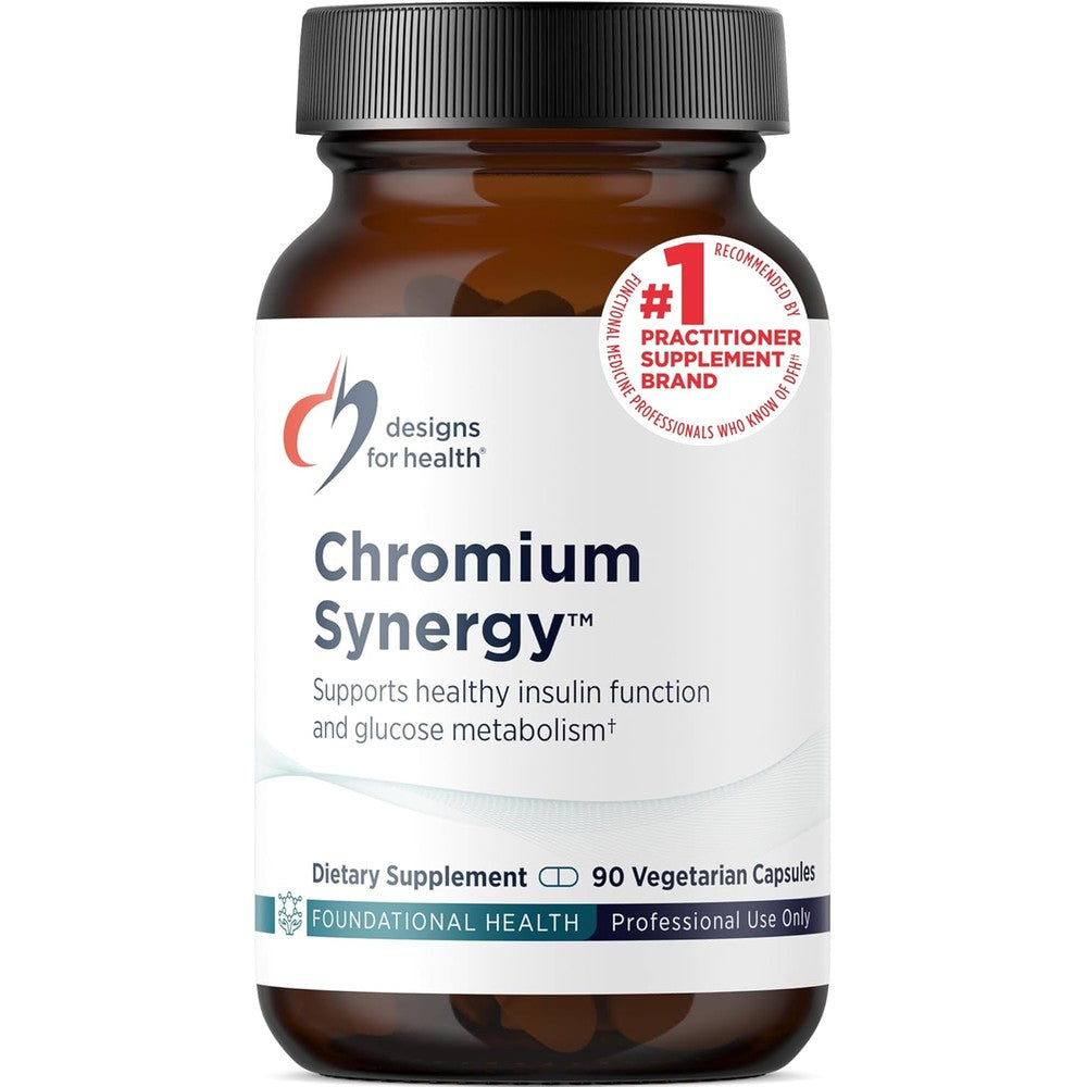Designs for Health Chromium Synergy 90 capsules front bottle view for blood sugar support