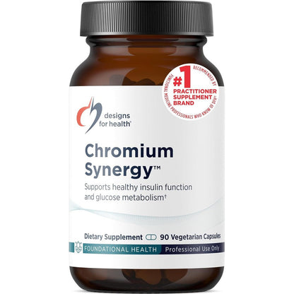 Designs for Health Chromium Synergy 90 capsules front bottle view for blood sugar support