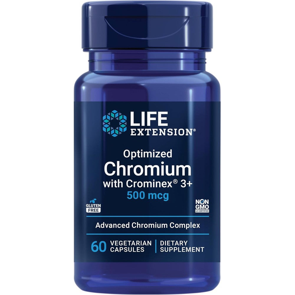 Life Extension Optimized Chromium 500mcg front bottle view for glucose metabolism.
