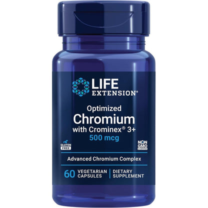 Life Extension Optimized Chromium 500mcg front bottle view for glucose metabolism.