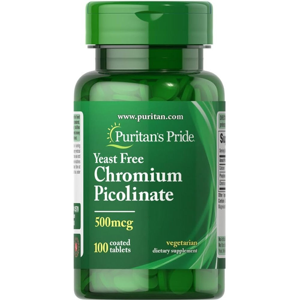Puritan's Pride Chromium Picolinate 500 Micrograms front view bottle for metabolic support