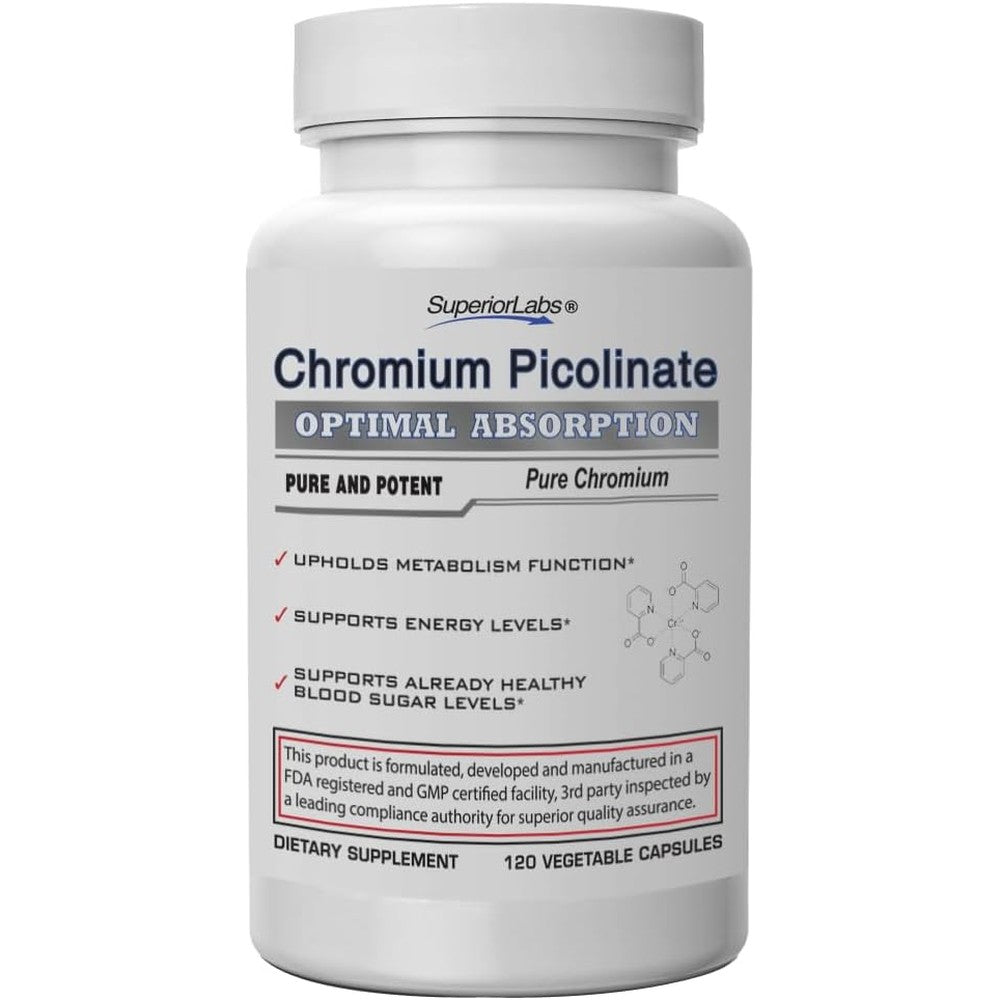 Superior Labs Chromium Picolinate 500mcg front bottle view metabolic supplement