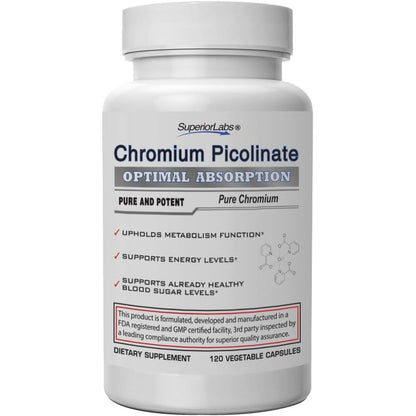 Superior Labs Chromium Picolinate 500mcg front bottle view metabolic supplement