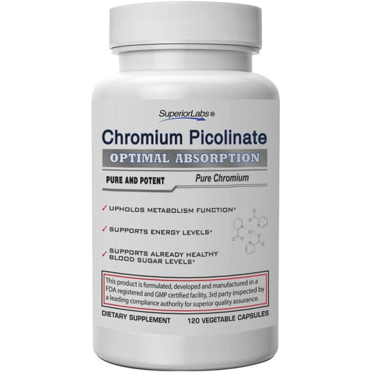 Superior Labs Chromium Picolinate 500mcg front bottle view metabolic supplement