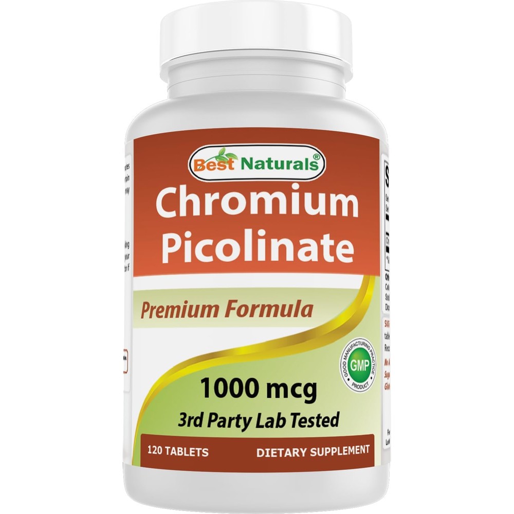Best Naturals Chromium Picolinate 1000 mcg 120 tablets front view bottle packaging