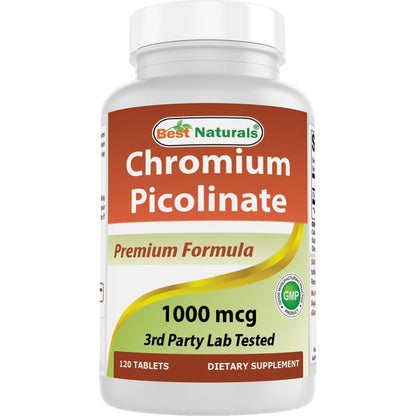 Best Naturals Chromium Picolinate 1000 mcg 120 tablets front view bottle packaging