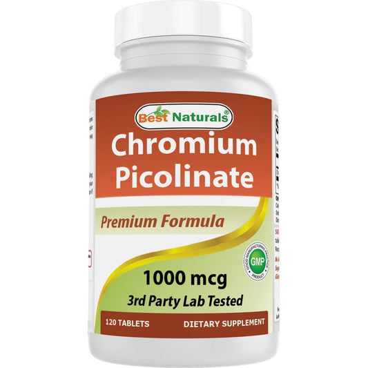 Best Naturals Chromium Picolinate 1000 mcg 120 tablets front view bottle packaging