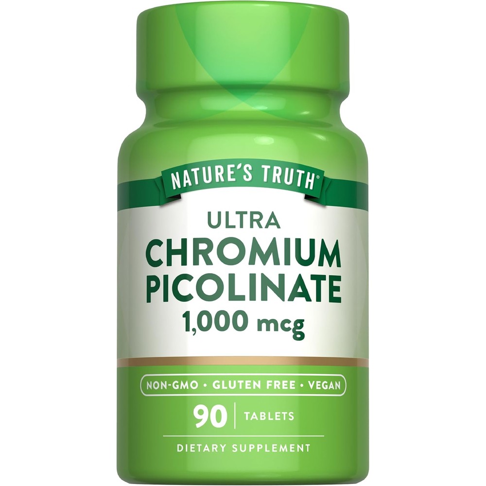 Nature's Truth Ultra Chromium Picolinate 1000 mcg 90 vegan tablets front bottle view