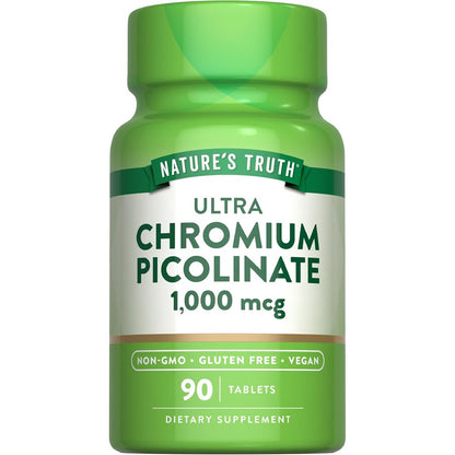 Nature's Truth Ultra Chromium Picolinate 1000 mcg 90 vegan tablets front bottle view